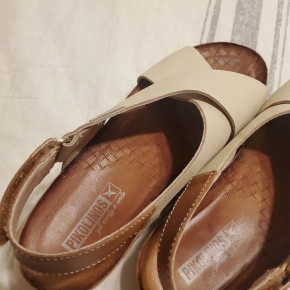 Pikolinos Mahon Wedge Sandals Cream White Slingback Open Toe Mules SZ:38/7.5-8? - Picture 8 of 13